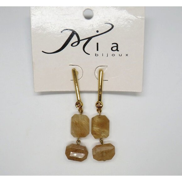 Mia Bijoux Earring Citrine Stone Amber Crystals Gold Tone Dangle Earrings New - Picture 3 of 10